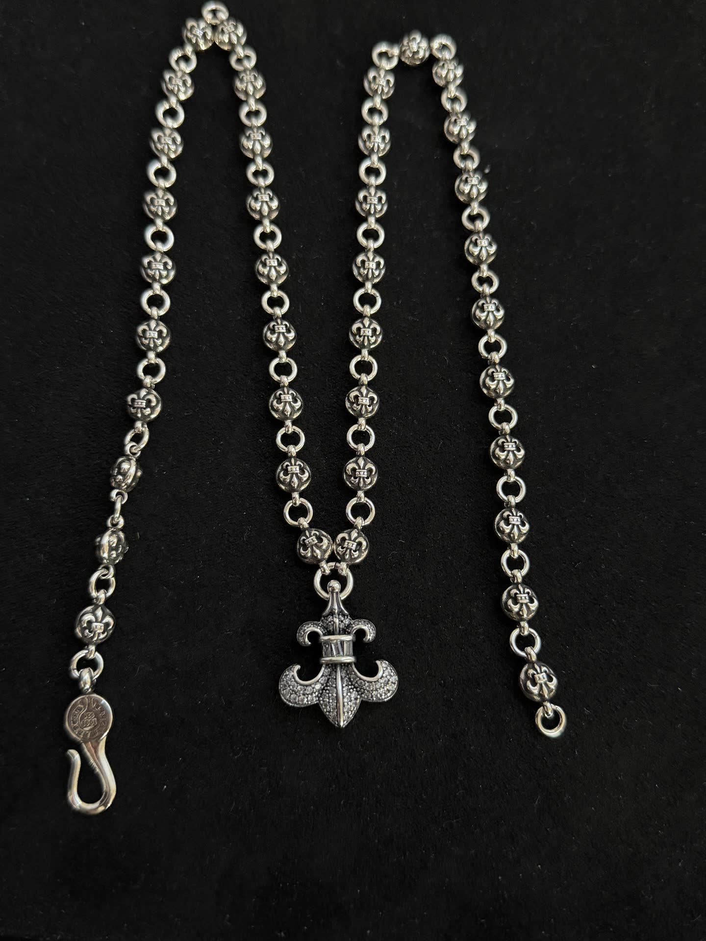 Chrome Hearts Silver Fleur-de-lis Pendant Chain Necklace